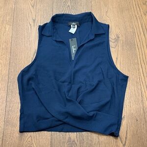 Lulu's Deep Blue Collared Sleeveless Tank Top